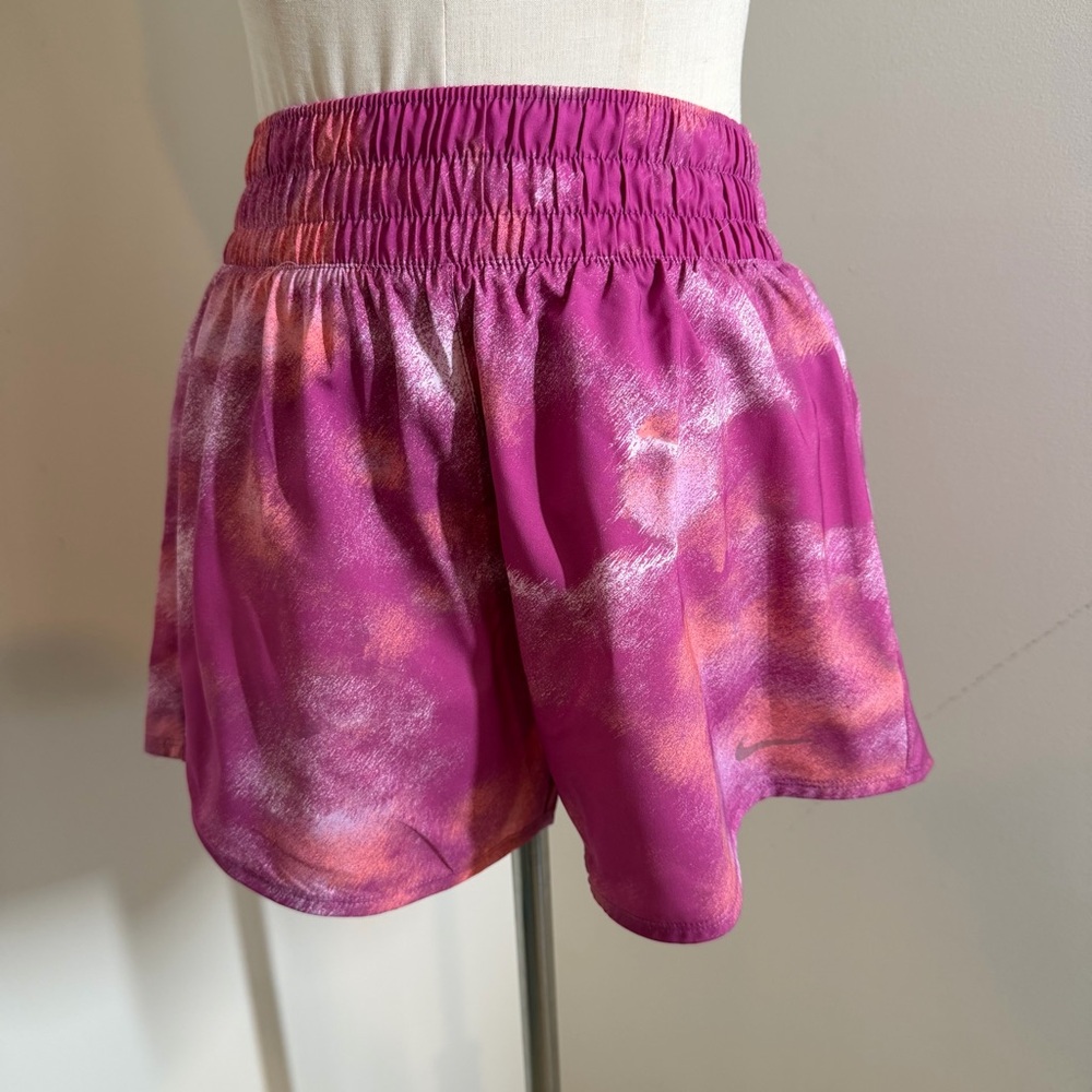 Nike Women’s Dri-Fit -SZ S- Pink Abstract High Waist Lined Running Shorts